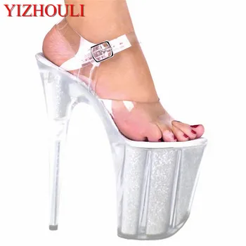 20 cm ultra vysoké podpätky crystal sandále 8 palcový ženy silver topánky pól tanečné topánky Nezvyčajné Vysokom Podpätku Topánky