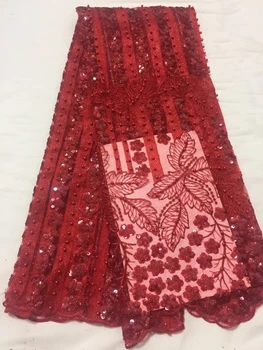 2019 Najnovšie Kvalitné Francúzske Tylu Korálkové Afriky Čipky Textílie Vyšívané Flitrami Nigérijský Čipky Textílie Pre Wowen DressLCD9122