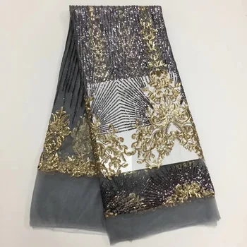 6 farieb kvalitné vyšívané Afriky flitrami francúzsky čistý čipky textílie šedej a zlatej tylu čipky textílie na spoločenské šaty FLD015