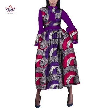 Africkej Tlače Šaty pre Ženy Dashiki Oblečenie A-line Tričko Šaty Lady Stand-Golier Party Šaty Bežné Ankara Vosk Batik WY1256