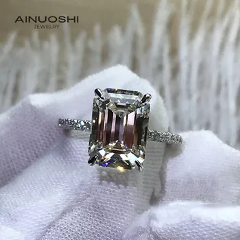 AINUOSHI 925 Sterling Silver Emerald Rez 8x11mm Simulované SONA Diamantové Zásnubné Prstene, Darčeky Pre Nádherné Svadobné Prstene