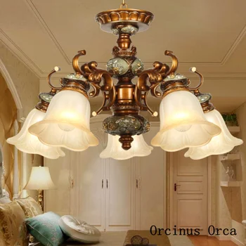 Americký retro tvorivé živice luster obývacia izba, jedáleň, spálňa Európskej vyrezávané LED krištáľový luster