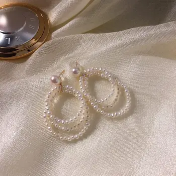 Big star multi-kruh pearl náušnice 3-4 mm prírodné sladkovodné perly 7-8mm svetlé a bezchybné sladkovodná perla