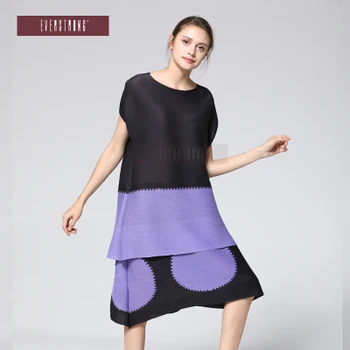 HOT PREDAJ Miyake High-end fashion krátky rukáv patchwork o-KRKU šaty NA SKLADE