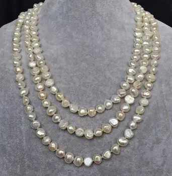 Jedinečný Perál, drahokamov Obchod 64 cm Dlhé Perlový Náhrdelník 8-9mm Biela Barokový Pravých Sladkovodných Perlový Náhrdelník Jemné Šperky