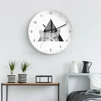 Jednoduché, moderné nástenné hodiny, čierna a biela art hodiny kolo rohu ukazovateľ druhý zametanie pohyb tichý hodiny