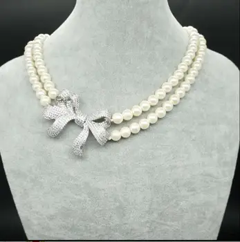 Jemné šperky nové krásne dvojlôžkové pramene 2row 7-8mm south sea kolo white pearl náhrdelník