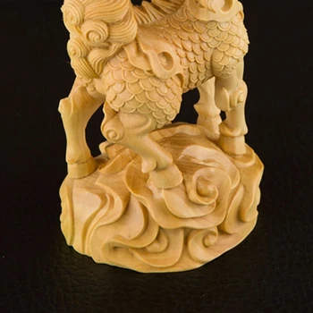 Krušpán 9.7 cm Čínskej tradičnej rezbárstvo remesiel Kylin malé ozdoby masívneho dreva šťastie dekorácie