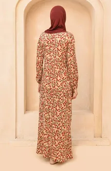 Kvetinový Vzorované Zamatové Šaty S Dlhým Rukávom Posádky Krku Bez Podšívky Sezónne Zimné Ženy Moslimských Módne Hidžáb Oblečenie Tureckom Istanbule