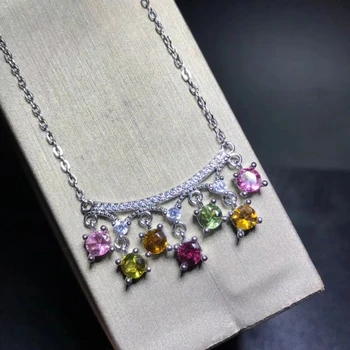 Luxusné Riadok Strapce prírodné Multicolor turmalín náhrdelník prírodný drahokam prívesok náhrdelník S925 striebro dievča, darček šperky