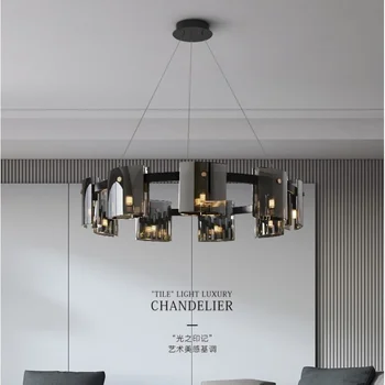 Luxusné Smokey Sivá Luster Osvetlenie Amber Sklo Obývacia Izba Dekorácie, Svietidlá Kolo Lustre Kuchyňa Svetlá