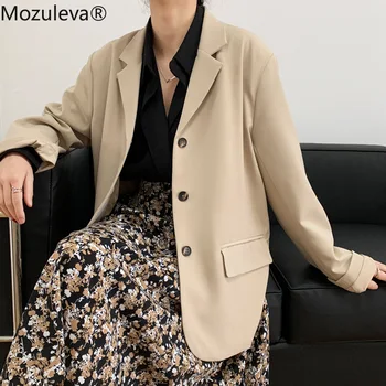 Mozuleva 2022 Elegantné Voľné Ženy Sako Jar Leto Jedného Tlačidlá Žena Nadrozmerné Sako Celý Rukáv Outwear Kórejský Coats