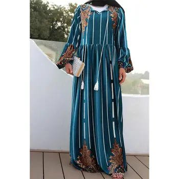 Móda Abaya Kvetinový Vytlačené Velvet Kaftan Ženy Dlhý Rukáv Šaty Moslimských Župan Jilbab Islamské Oblečenie Arabskom Blízkom Východe Šaty Nové