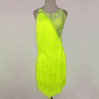 Nové Latinské Tanečné Šaty Žien Súťaže Šaty Strapec Žiarivkové Svetlo Zelený Okraj Sukne Večerné Šaty Sála Súťaže Oblečenie