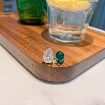 Serenity Deň S925 Mincový Striebro Resizable Emerald Kvapka Vody, Šumivé, 8*12MM High Carbon Diamantový Prsteň Luxusne Jemné Šperky