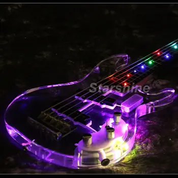 T-ED2 5 Reťazcov Farebné LED Svetlo, Elektrické Basy Akryl Telo Crystal Gitara Doprava Zadarmo