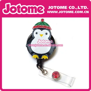 Vianočný Kostým Šperky Crystal Drahokamu tučniak s Vianočné Hat Drahokamu Zdvíhateľnej Odznak Cievky/ ID Odznak Držiteľ