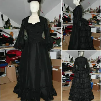 Zákazník vyrobené Čierne Halloween Šaty Gothic Cosplay Viktoriánskej šaty Renesancie Šaty Steampunk šaty SZ US6-36 V-257